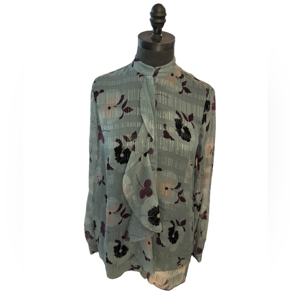 Carlisle New York Metallic Silk Floral Blouse 2